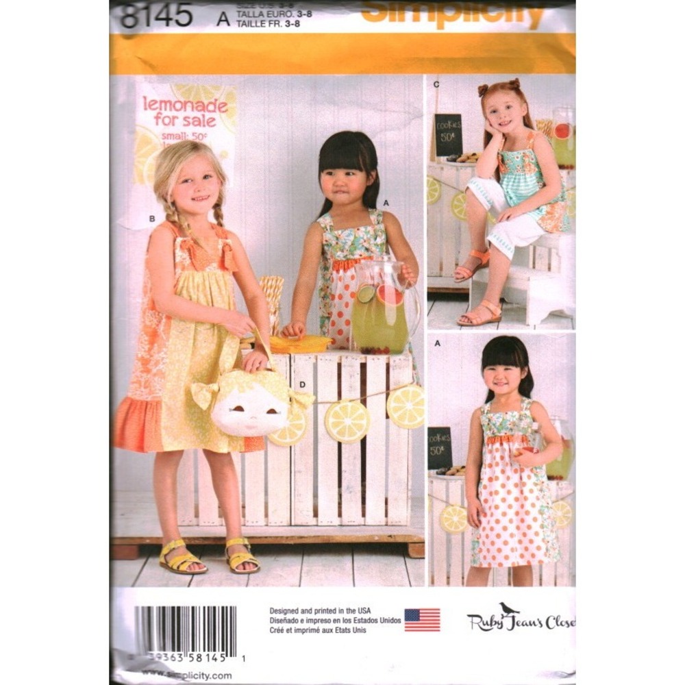 Simplicity 8145 Sewing Pattern Kids Dress Top‎ Capri Pants Purse Ruby Jeans 3-8